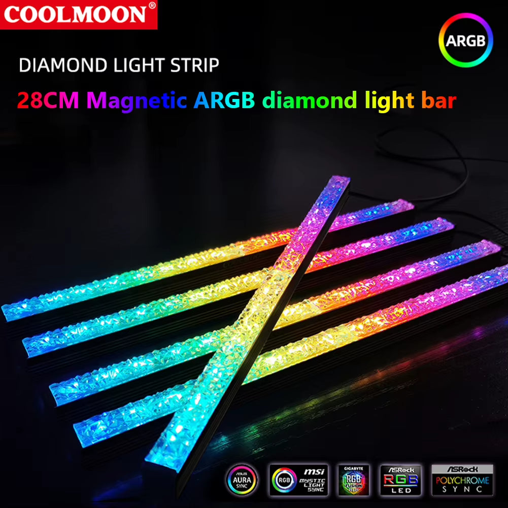COOLMOON 30Cm Aluminum Alloy RGB PC Case LED Strip Magnetic Computer Light Bar 5V/3PIN Small 4Pin ARGB Motherboard Light-Strip