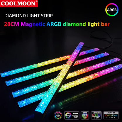 COOLMOON 30Cm Aluminum Alloy RGB PC Case LED Strip Magnetic Computer Light Bar 5V/3PIN Small 4Pin ARGB Motherboard Light-Strip