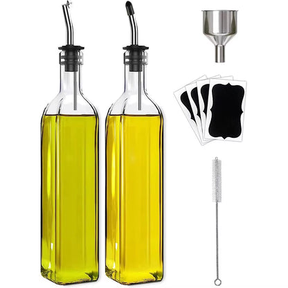Olive Oil Dispenser Bottle,Glass Olive Oil Dispenser and Vinegar Dispenser Set with Pourers,Oil Bottles,Funnel,Brush for Kitchen