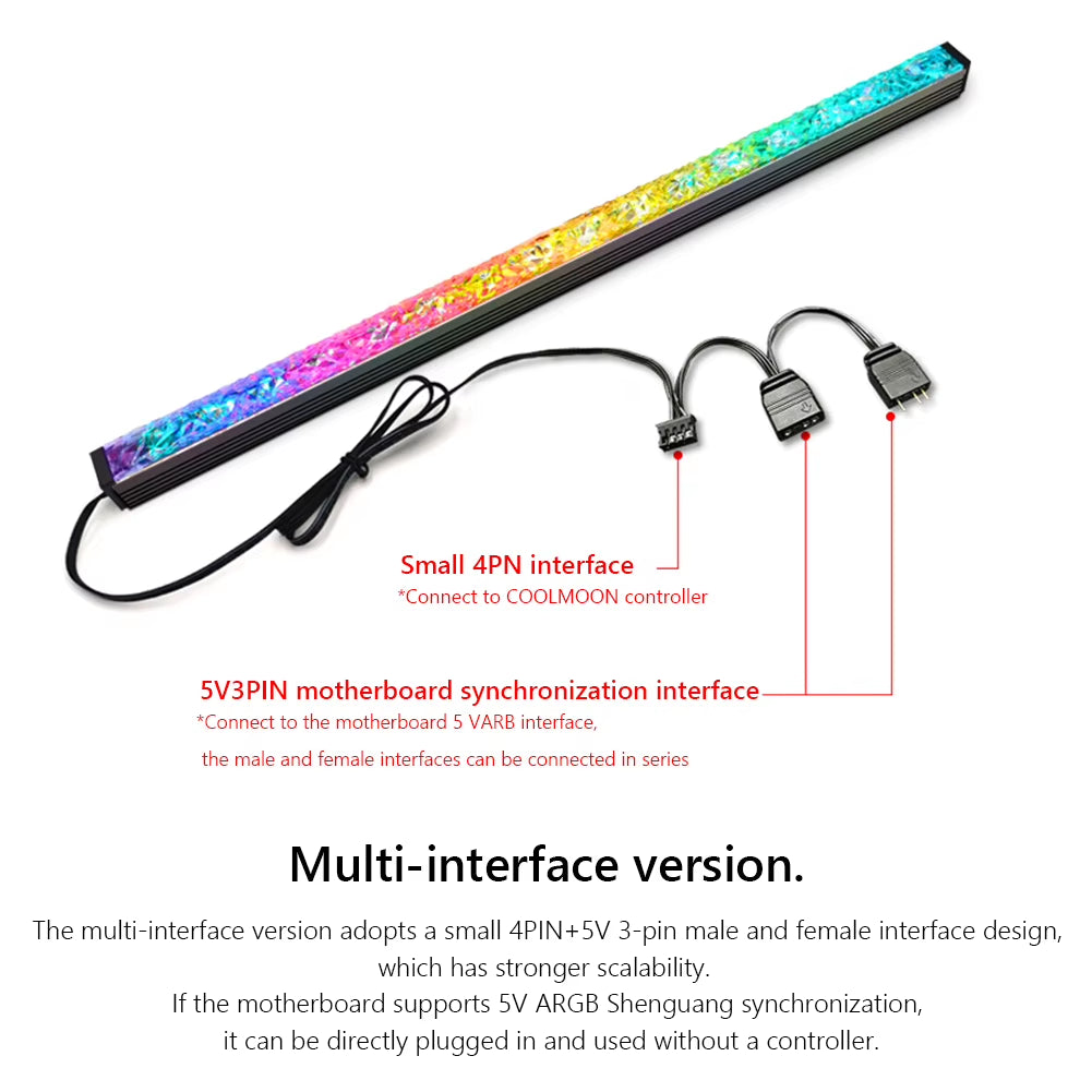 COOLMOON 30Cm Aluminum Alloy RGB PC Case LED Strip Magnetic Computer Light Bar 5V/3PIN Small 4Pin ARGB Motherboard Light-Strip
