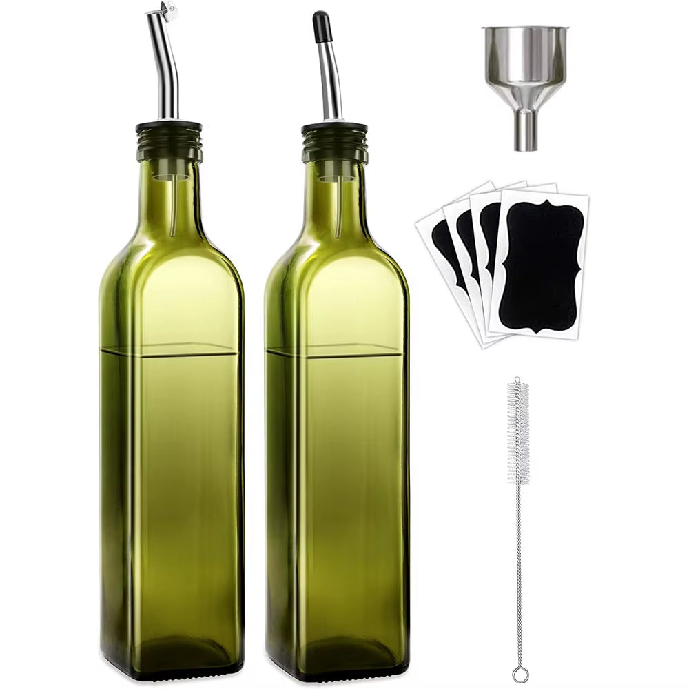 Olive Oil Dispenser Bottle,Glass Olive Oil Dispenser and Vinegar Dispenser Set with Pourers,Oil Bottles,Funnel,Brush for Kitchen
