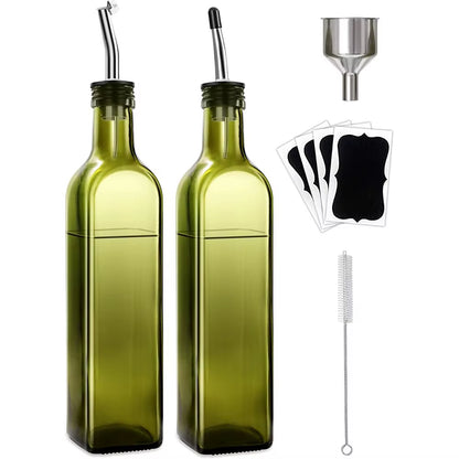 Olive Oil Dispenser Bottle,Glass Olive Oil Dispenser and Vinegar Dispenser Set with Pourers,Oil Bottles,Funnel,Brush for Kitchen