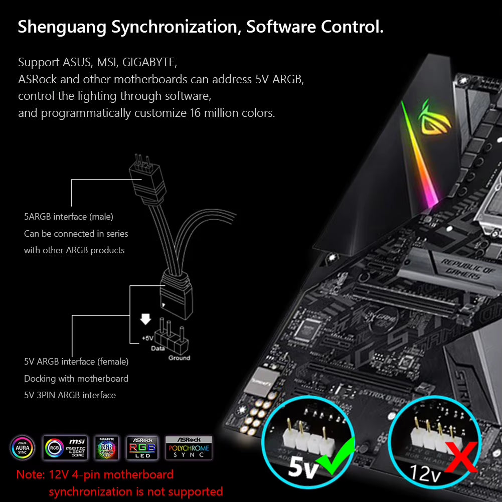 COOLMOON 30Cm Aluminum Alloy RGB PC Case LED Strip Magnetic Computer Light Bar 5V/3PIN Small 4Pin ARGB Motherboard Light-Strip