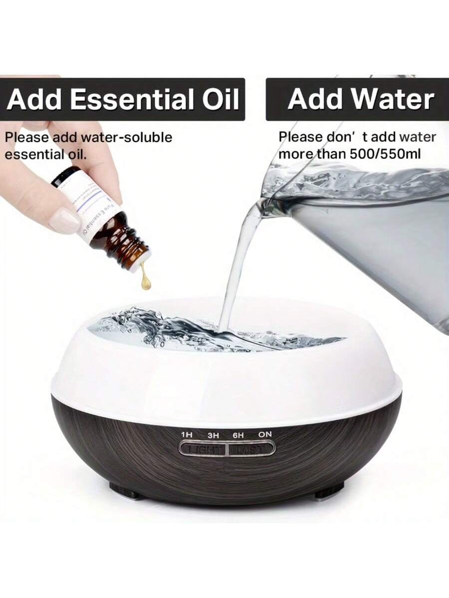 18.6-Ounce Large-Capacity Smart Aroma Diffuser, Remote Control and 7-Color LED Wood Grain Humidifier, Including 6 Kinds of Home Office Essential Oils