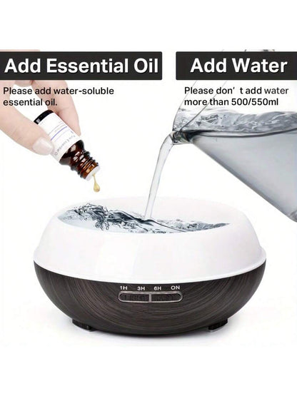 18.6-Ounce Large-Capacity Smart Aroma Diffuser, Remote Control and 7-Color LED Wood Grain Humidifier, Including 6 Kinds of Home Office Essential Oils