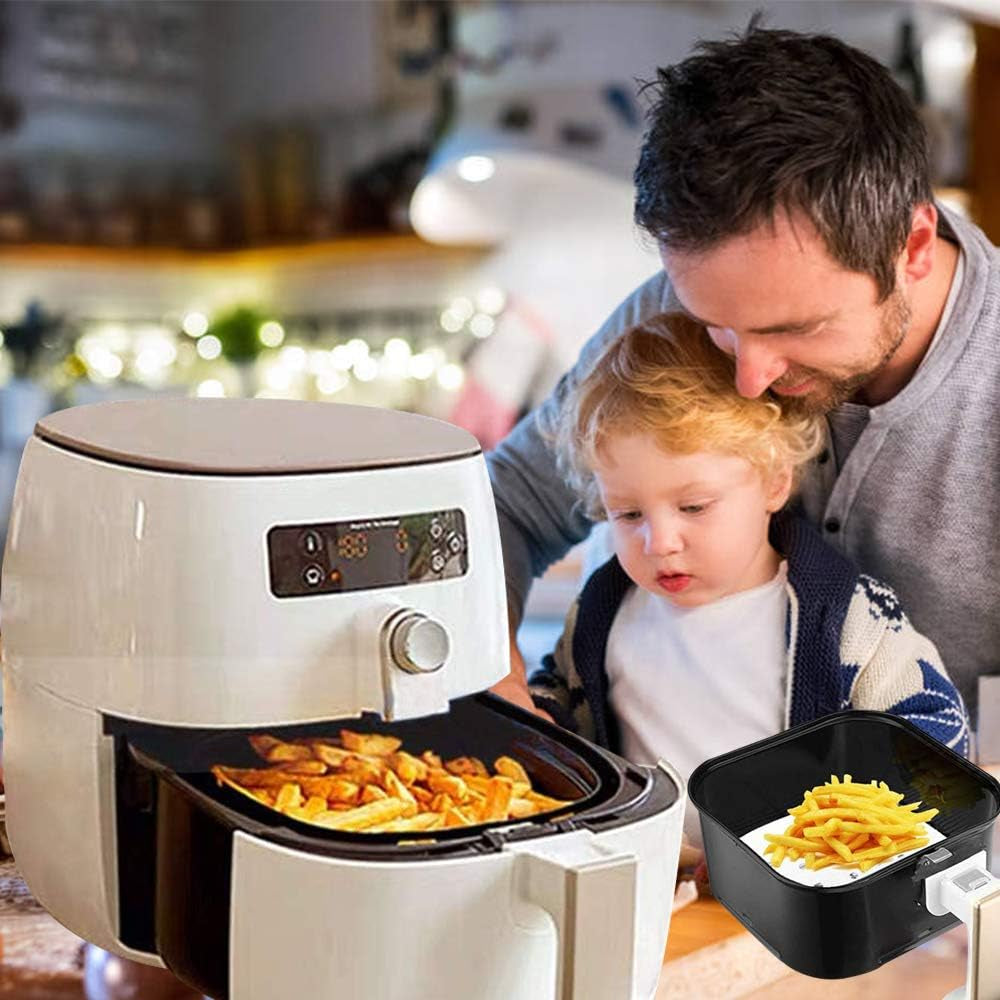 Air Fryer Parchment Paper, 200Pcs 8.5 Inch Perforated Unbleached Square Air Fryer Liners,Steaming Parchment Liner, Parchment Paper for Air Fryer, No Burn, Easy Cleanup…