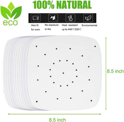 Air Fryer Parchment Paper, 200Pcs 8.5 Inch Perforated Unbleached Square Air Fryer Liners,Steaming Parchment Liner, Parchment Paper for Air Fryer, No Burn, Easy Cleanup…