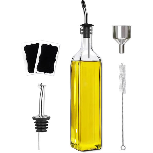 Olive Oil Dispenser Bottle,Glass Olive Oil Dispenser and Vinegar Dispenser Set with Pourers,Oil Bottles,Funnel,Brush for Kitchen