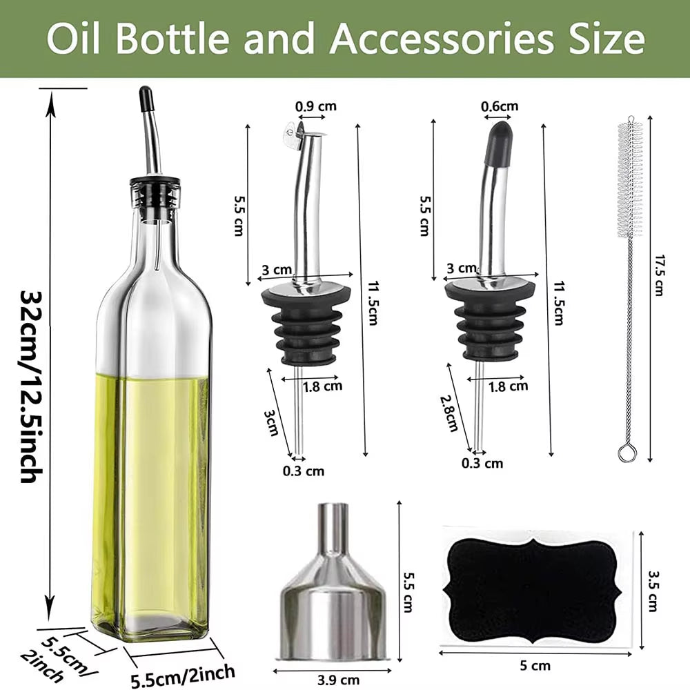 Olive Oil Dispenser Bottle,Glass Olive Oil Dispenser and Vinegar Dispenser Set with Pourers,Oil Bottles,Funnel,Brush for Kitchen
