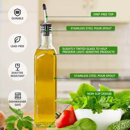 Olive Oil Dispenser Bottle,Glass Olive Oil Dispenser and Vinegar Dispenser Set with Pourers,Oil Bottles,Funnel,Brush for Kitchen