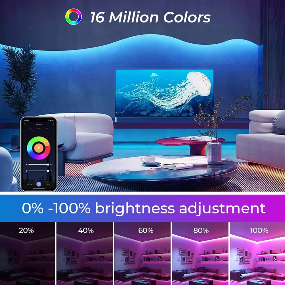 5M 10M 20M Tuya Wifi RGB RGBW RGBWW Led Strip 5050 12V Dimmable Light+Mini Controller+Power APP Voice Control Alexa Google Home